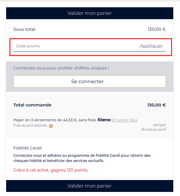 Comment appliquer un code promo sur Caroll
