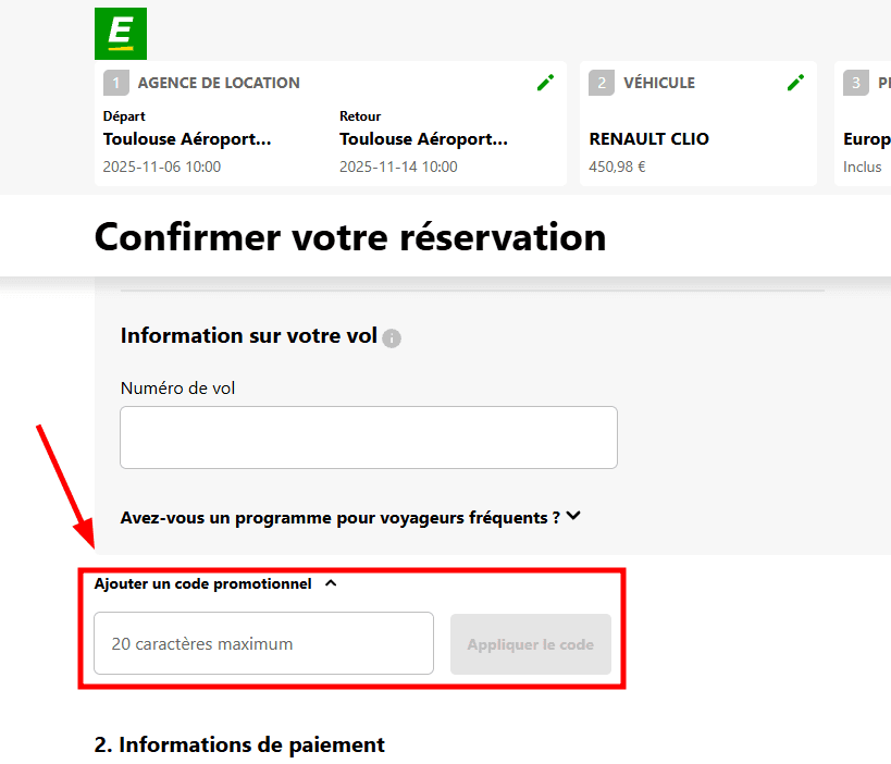 Comment appliquer un code promo sur Europcar