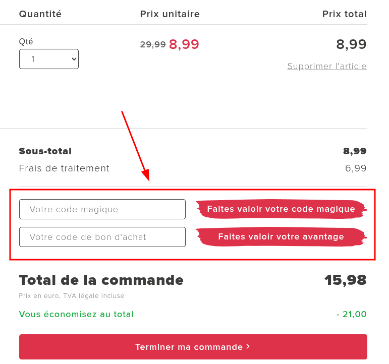 Comment utiliser un code promo sur Vitrine Magique