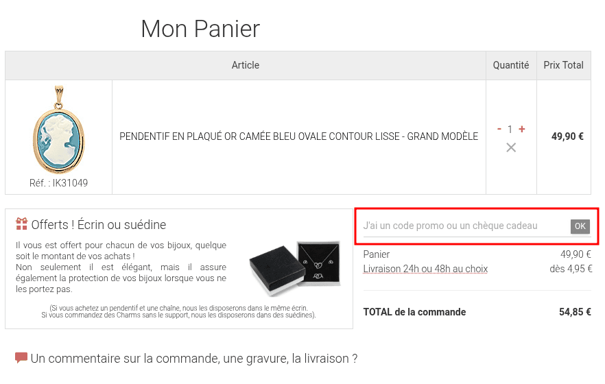 Comment activer un code promo sur 1001 bijoux