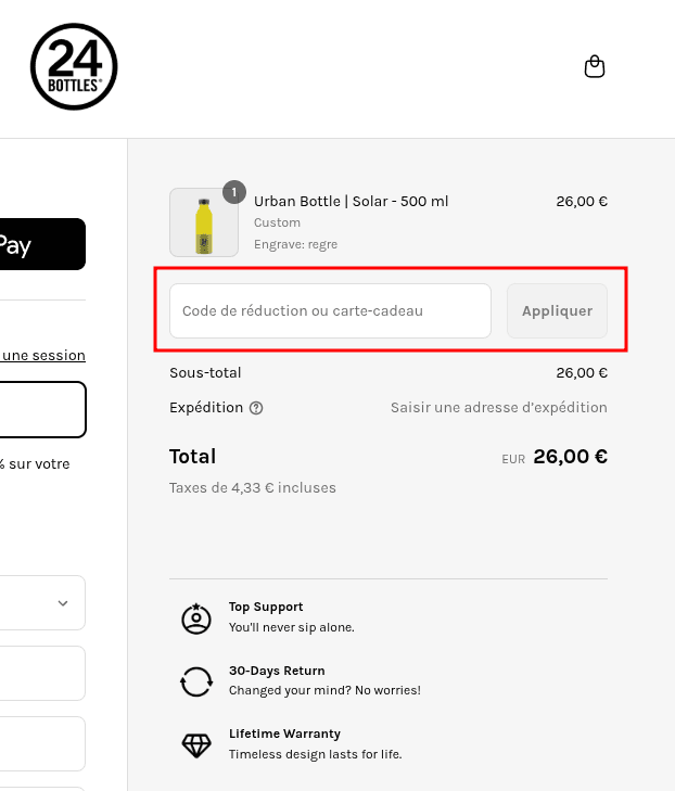 Comment appliquer un code promo sur 24Bottles