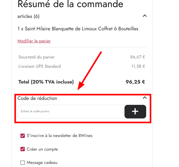 Comment activer un code promo sur 8Wines