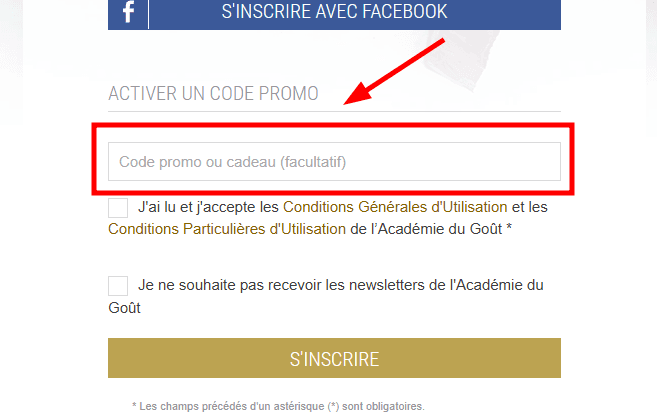 Comment appliquer un code promo sur L'Académie du Goût 