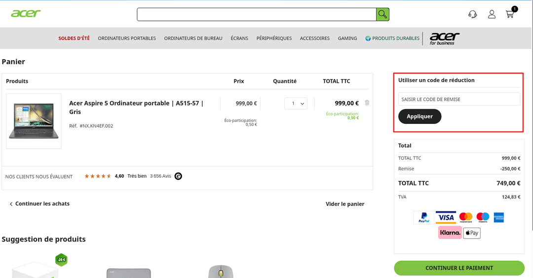 Comment utiliser un code promo sur Acer