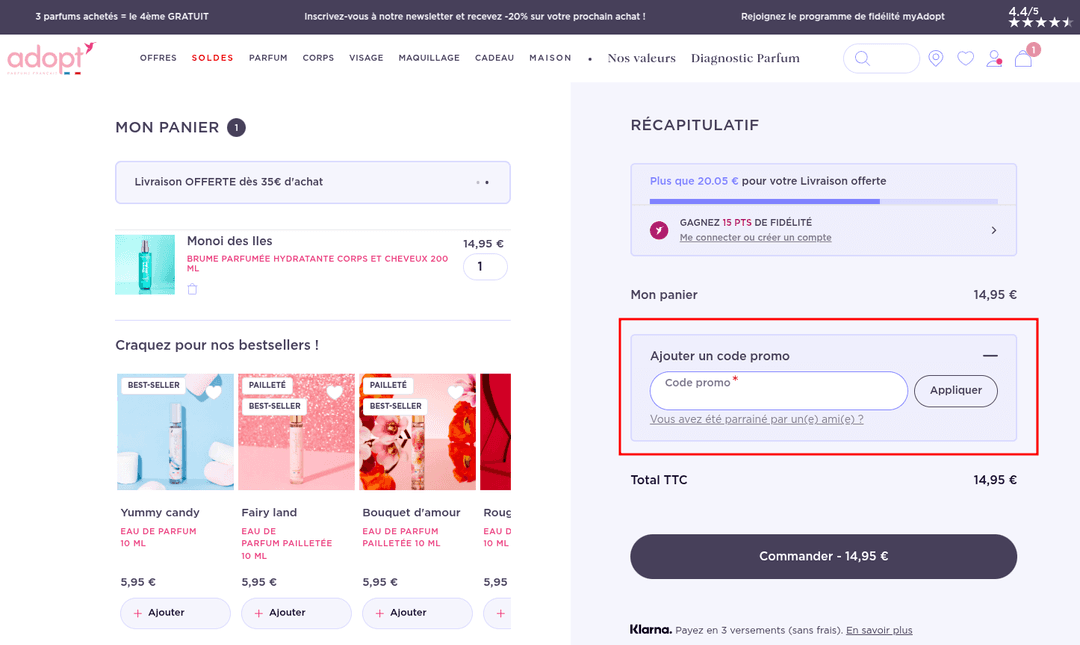 Comment appliquer un code promo sur Adopt