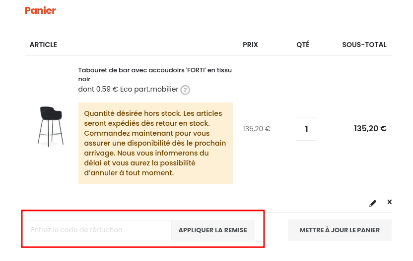 Comment activer un code promo sur Alterego Design