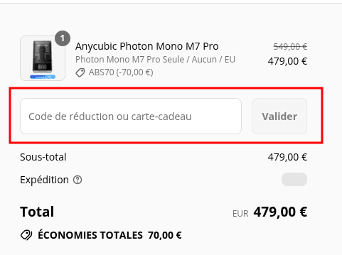 Comment appliquer un code promo sur Anycubic