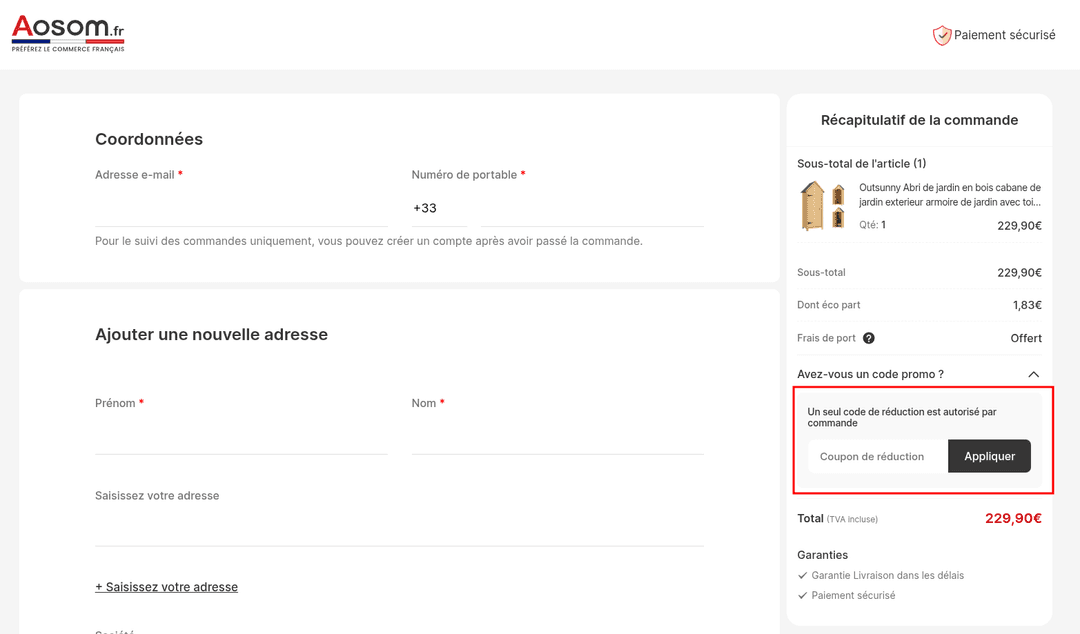 Comment activer un code promo sur Aosom