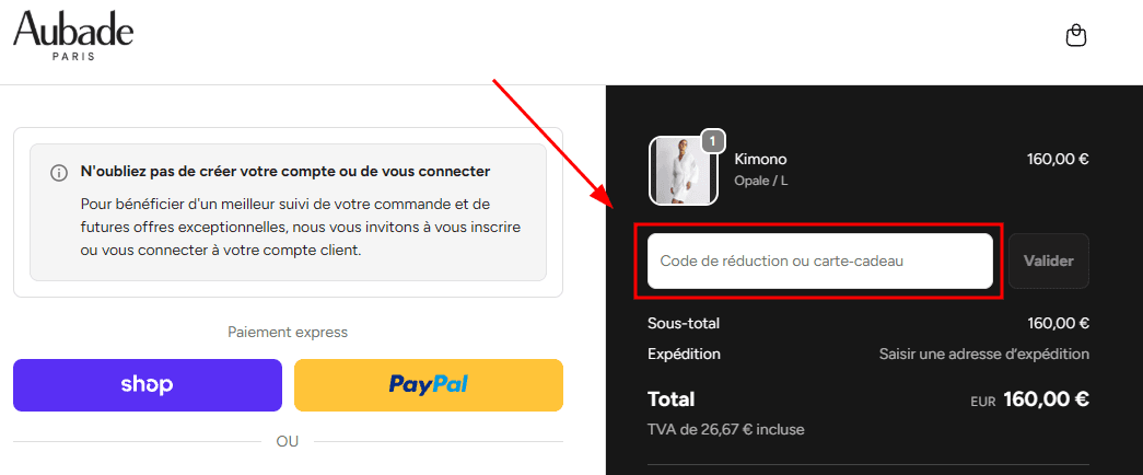 Comment appliquer un code promo sur Aubade