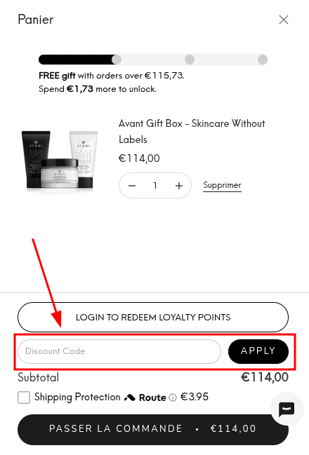 Comment appliquer un code promo sur Avant Skincare