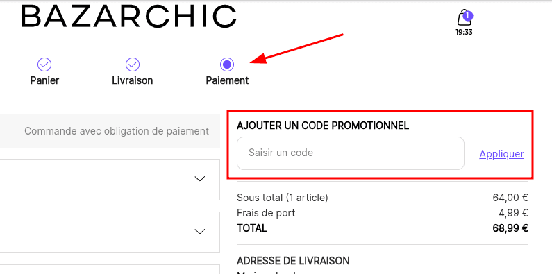 Comment utiliser un code promo sur Bazarchic