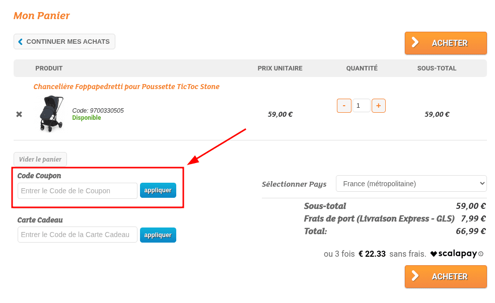 Comment activer un code promo sur Bébé Top