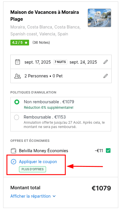 Comment appliquer un code promo sur Belvilla