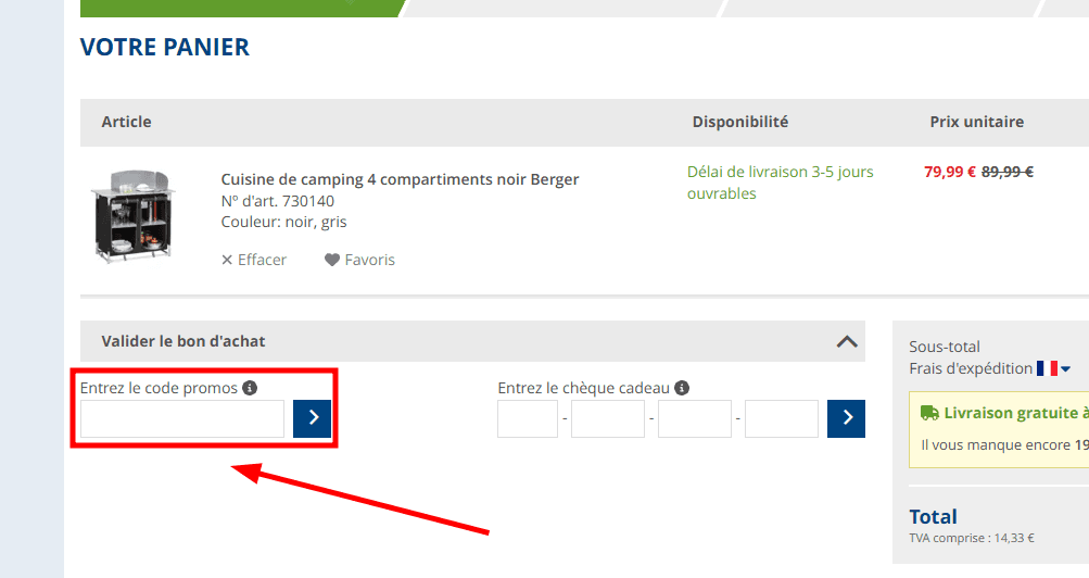 Comment utiliser un code promo sur Berger Camping