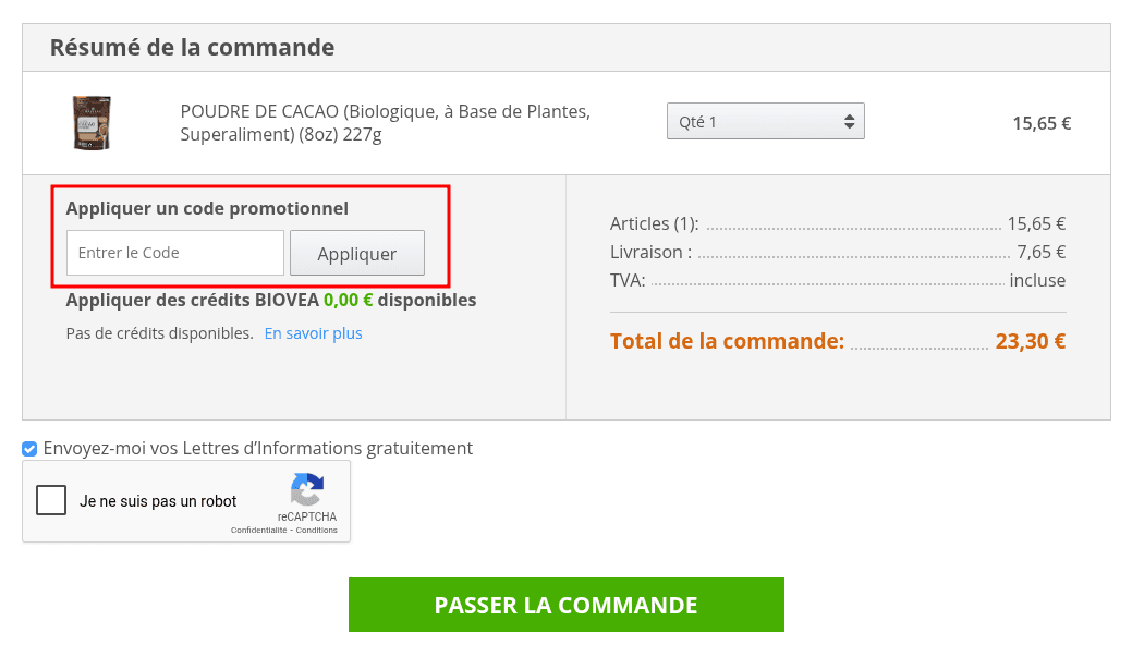 Comment activer un code promo sur Biovea