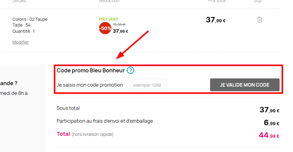 Comment appliquer un code promo sur Bleu Bonheur