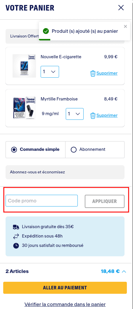 Comment activer un code promo sur Blu