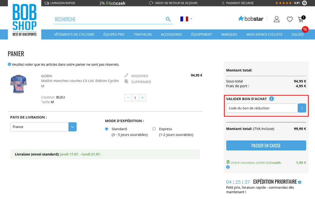 Comment appliquer un code promo sur Bobshop
