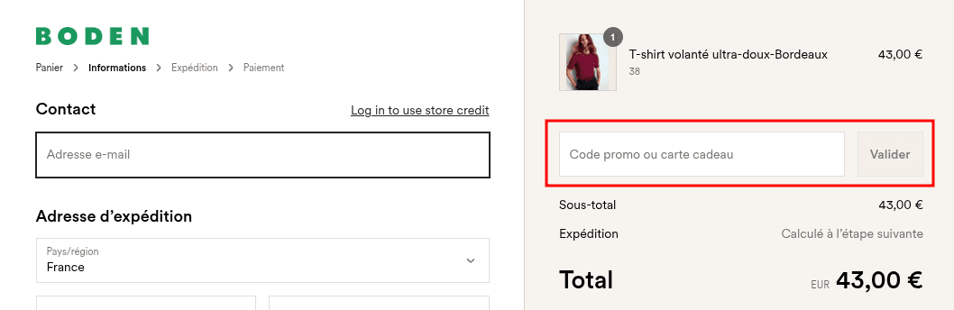 Comment appliquer un code promo sur Boden