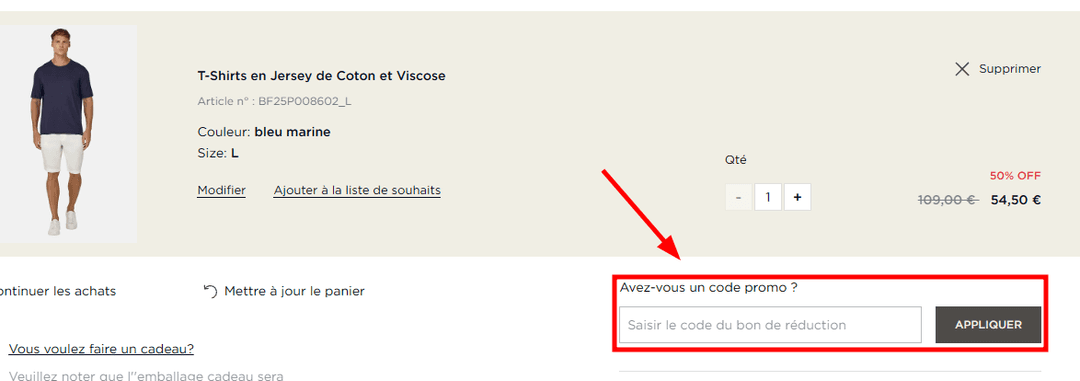 Comment appliquer un code promo sur Boggi Milano