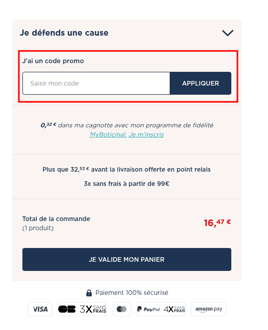 Comment appliquer un code promo sur Boticinal 