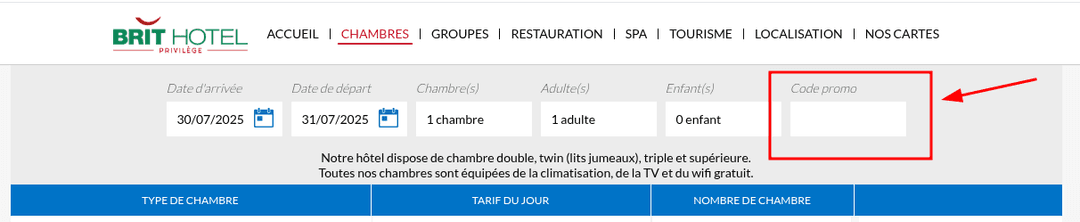 Comment activer un code promo sur Brit Hotel