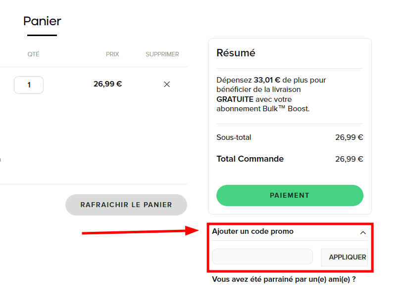 Comment activer un code promo sur bulk