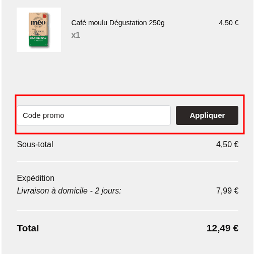Comment utiliser un code promo sur Cafés Méo