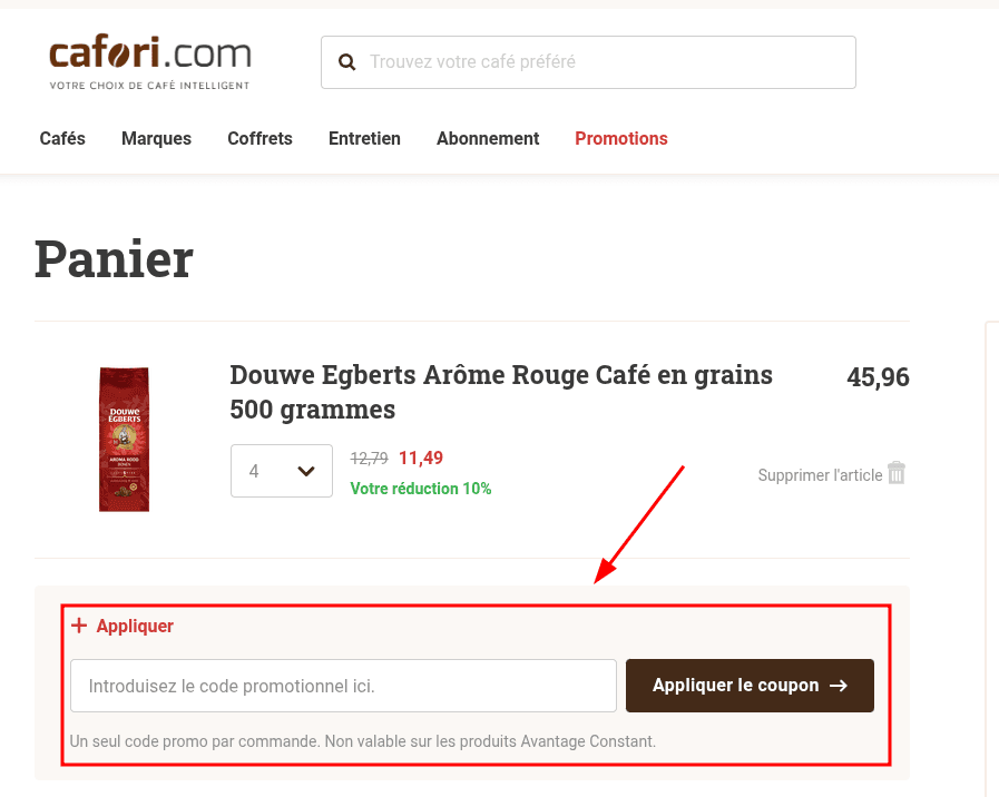 Comment utiliser un code promo sur Cafori
