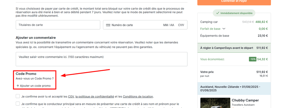 Comment utiliser un code promo sur CamperDays