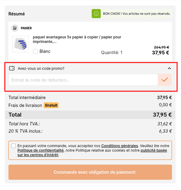 Comment appliquer un code promo sur Cartouche Club