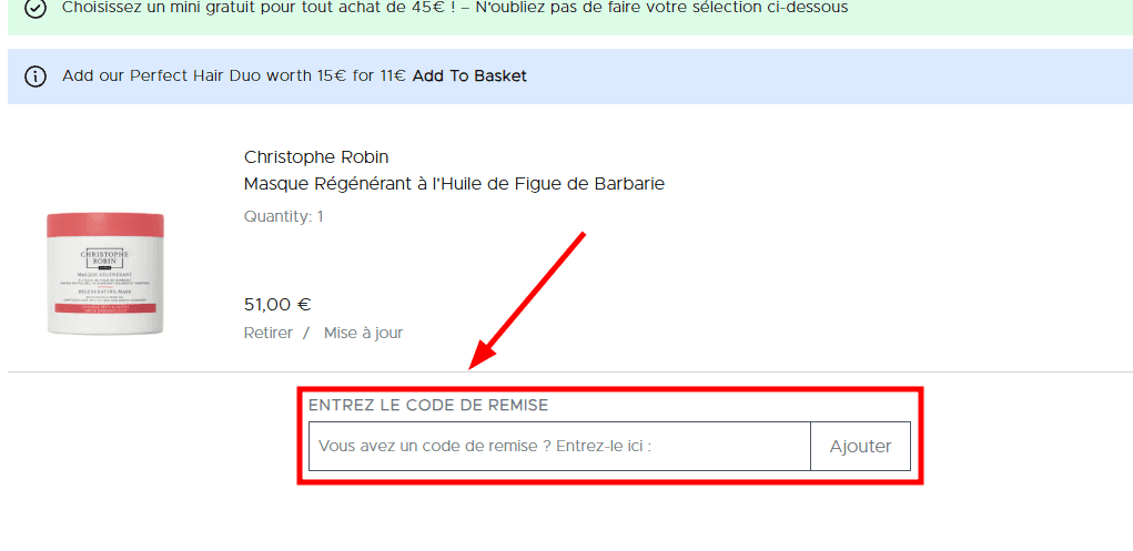 Comment activer un code promo sur Christophe Robin