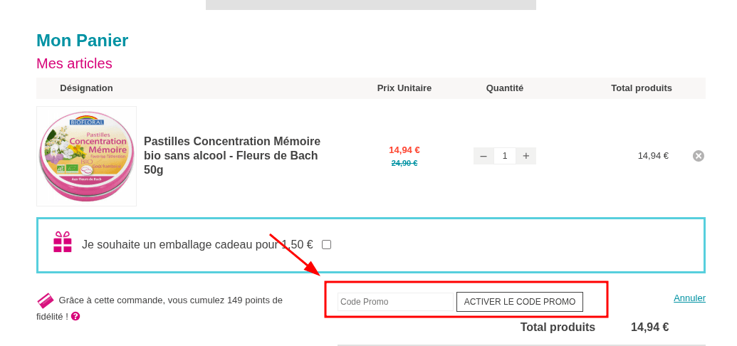 Comment appliquer un code promo sur Claire nature