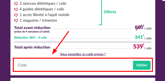 Comment activer un code promo sur Comme j'aime