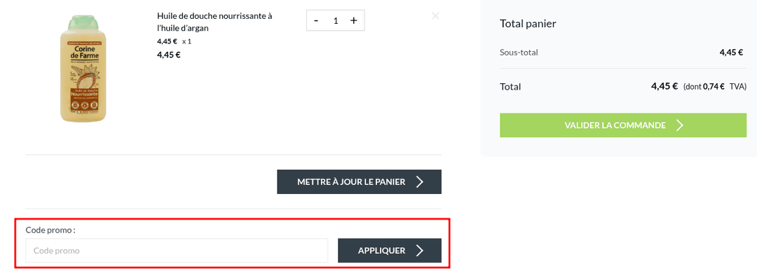 Comment utiliser un code promo sur Corine de farme