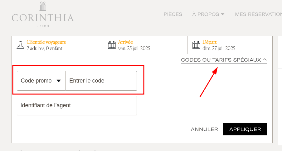 Comment activer un code promo sur Corinthia Hôtels