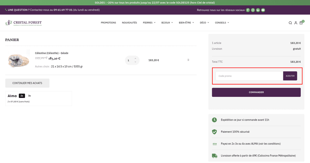 Comment utiliser un code promo sur Cristal Forest