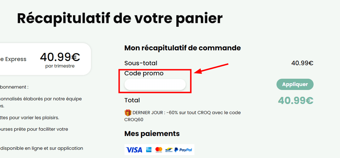 Comment activer un code promo sur Croq'Kilos