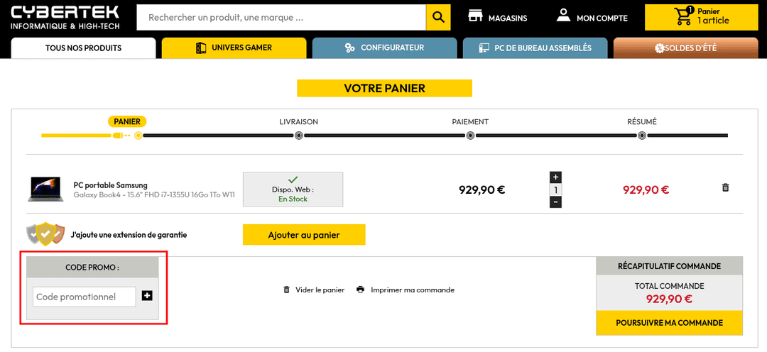 Comment appliquer un code promo sur Cybertek