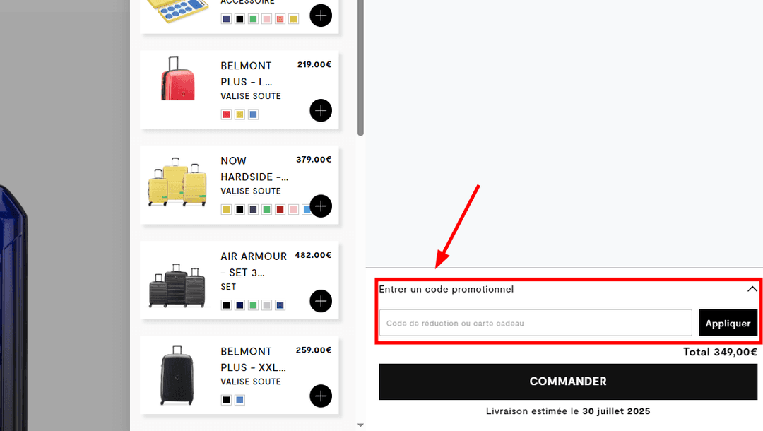 Comment activer un code promo sur Delsey