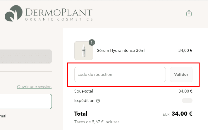 Comment activer un code promo sur Dermoplant