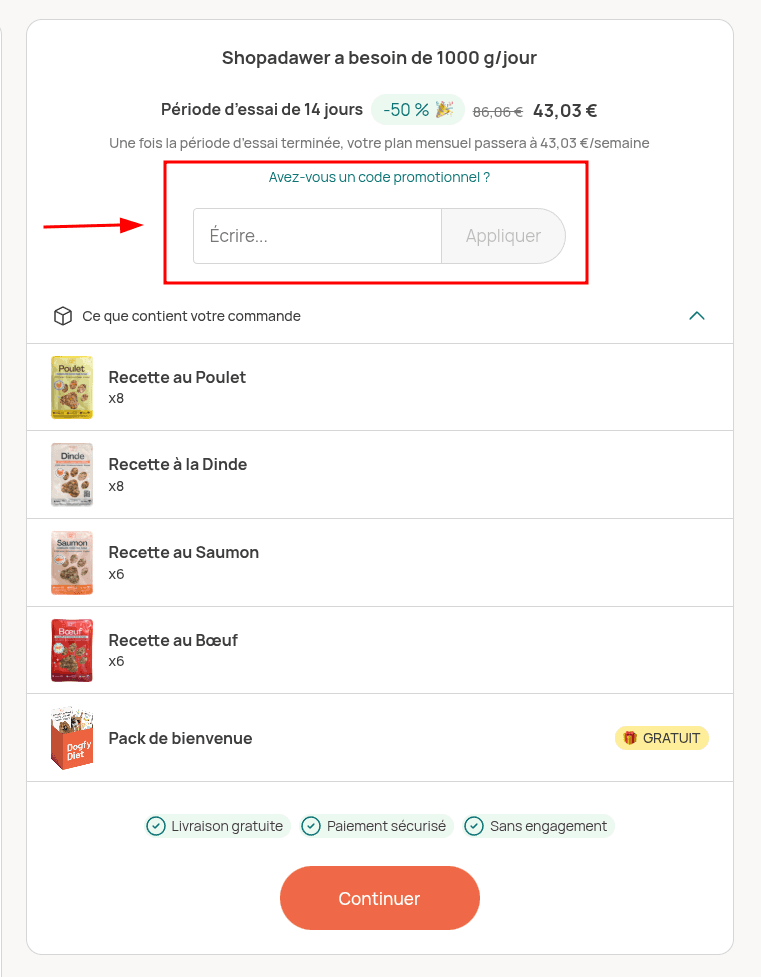 Comment utiliser un code promo sur Dogfy Diet
