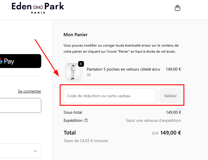 Comment appliquer un code promo sur Eden Park