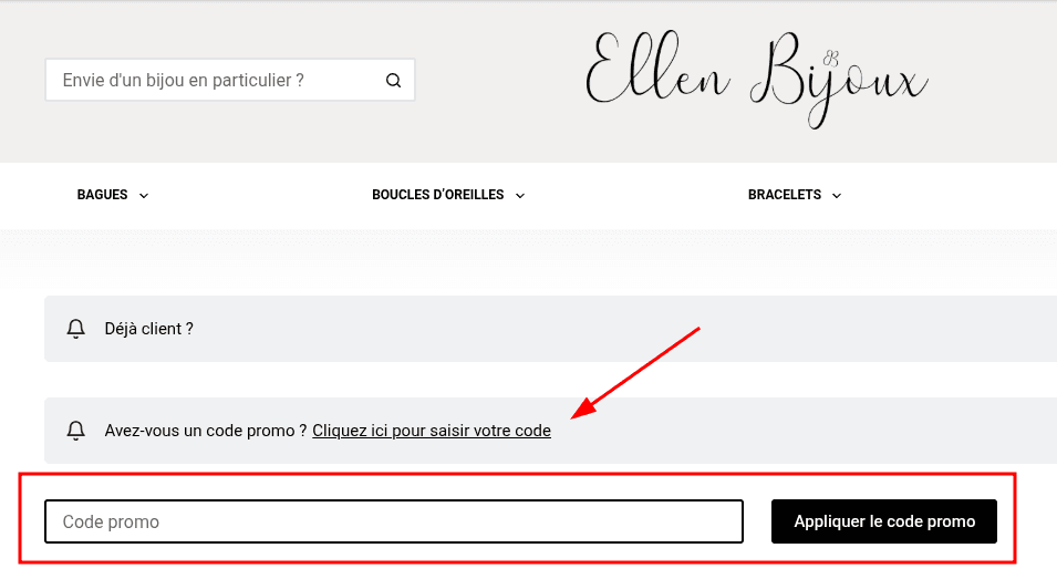 Comment utiliser un code promo sur Ellen Bijoux