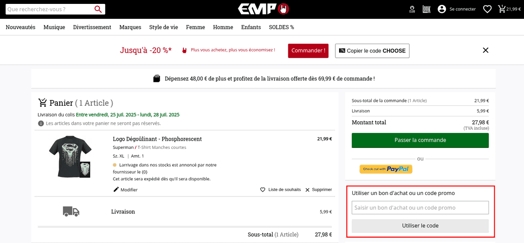 Comment activer un code promo sur EMP