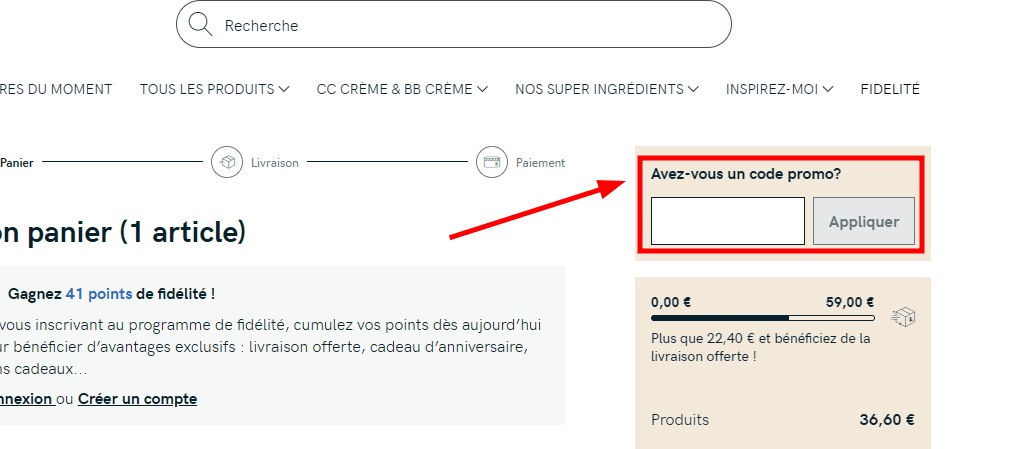 Comment appliquer un code promo sur Erborian