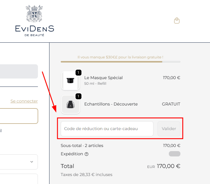 Comment utiliser un code promo sur EviDenS de Beauté