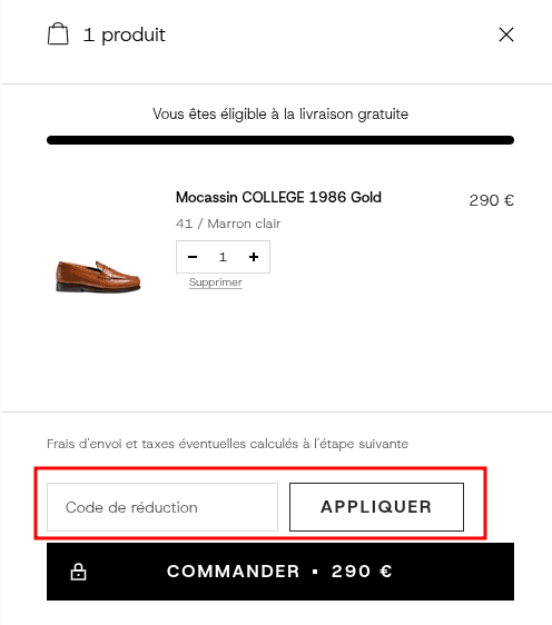 Comment appliquer un code promo sur Finsbury Shoes