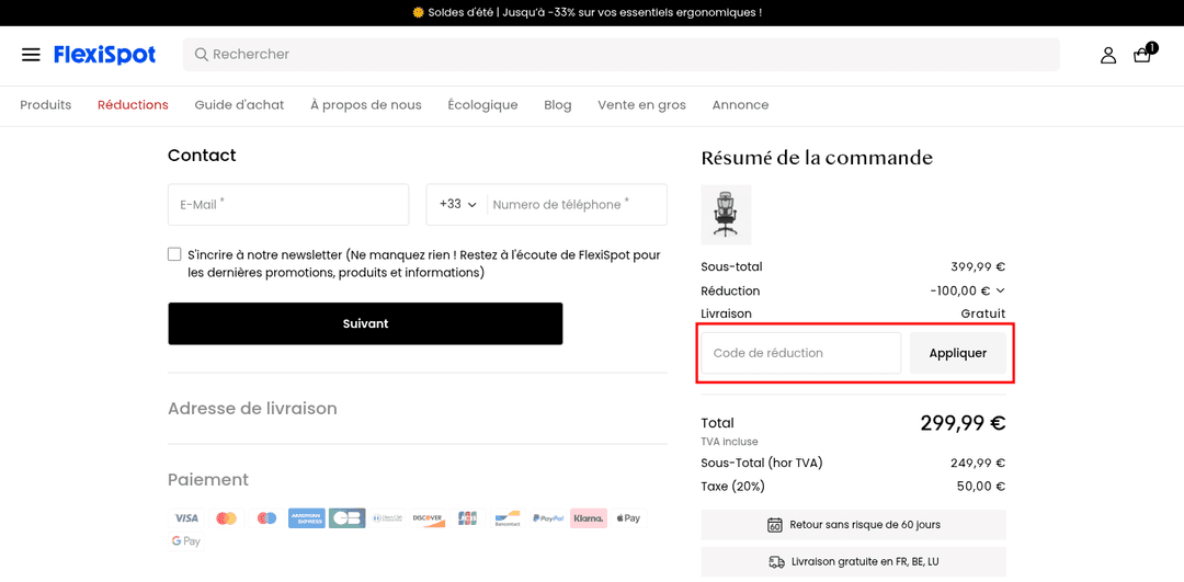 Comment appliquer un code promo sur FlexiSpot