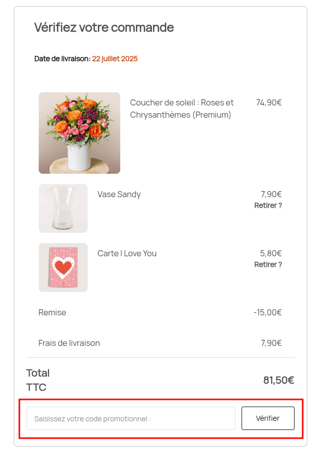 Comment utiliser un code promo sur FloraQueen